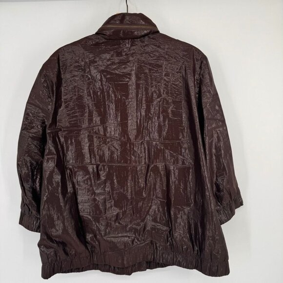 Chicos 3 Womens Size XL Brown iridescent rain Jacket Pockets hidden hood - Picture 7 of 13
